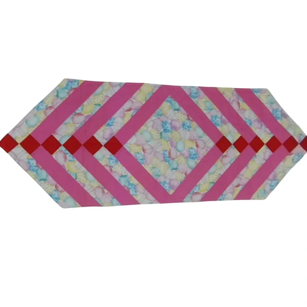 Handmade Easter‎ Table Runner Quilted Patchwork Pink Red Egg Print 46 inches